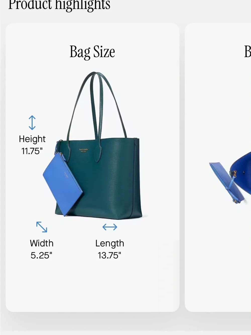 kate spade Teal Tote with Bright Blue Zip Pouch